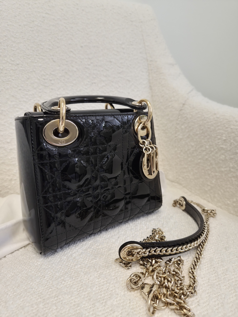 Dior Black Patent Leather Mini Lady Bag